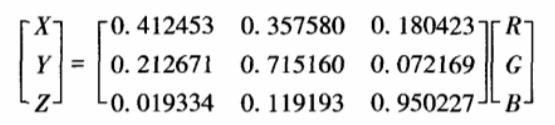 RGB色彩空间到CIEXYZ色彩空间转换式