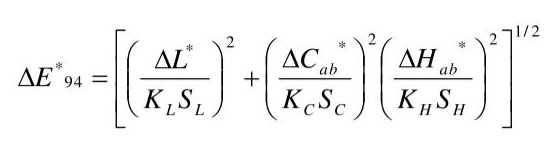色差仪ΔE94色差公式计算式