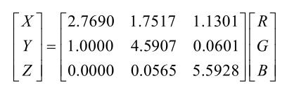 X、Y、Z与R、G、B之间的转换关系01